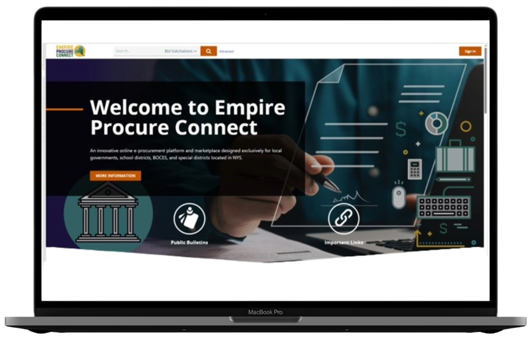 Laptop with EmpireProcureConnect homepage displayed